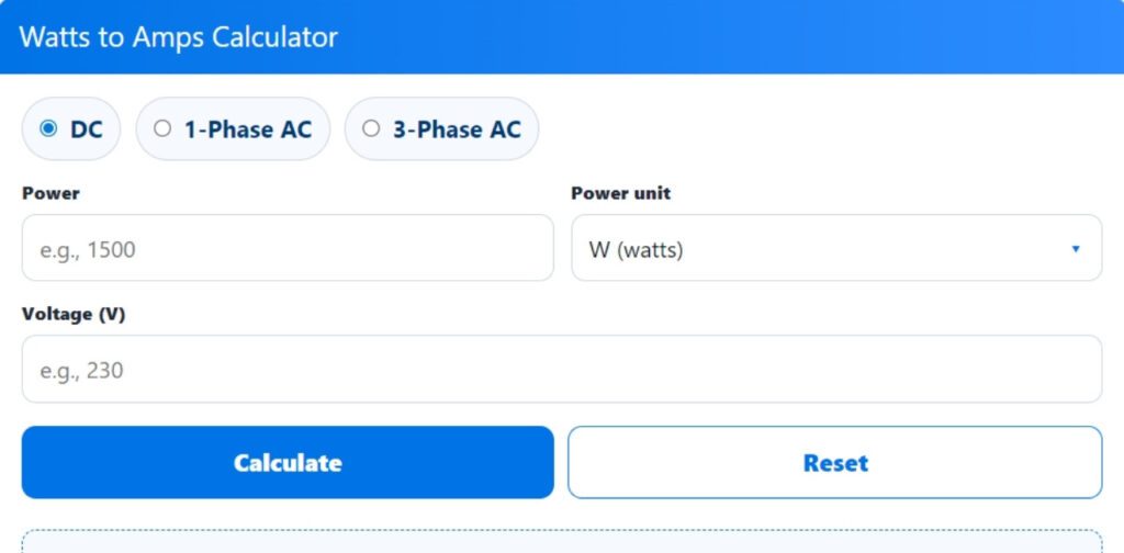 kw to amps calculator