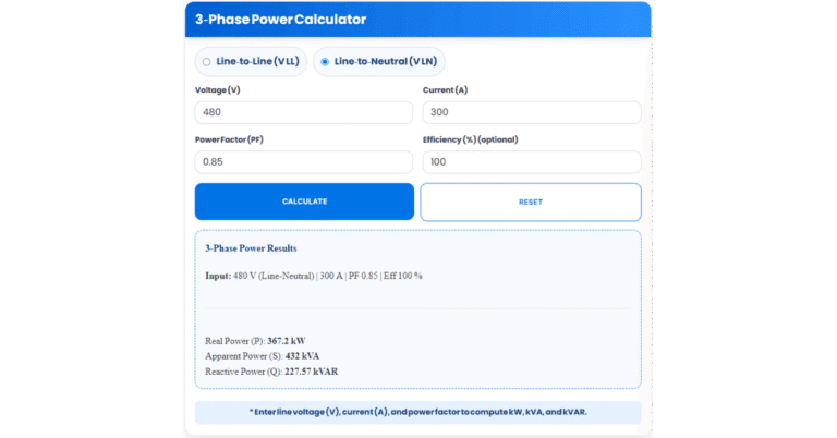 3 phase power calculator free